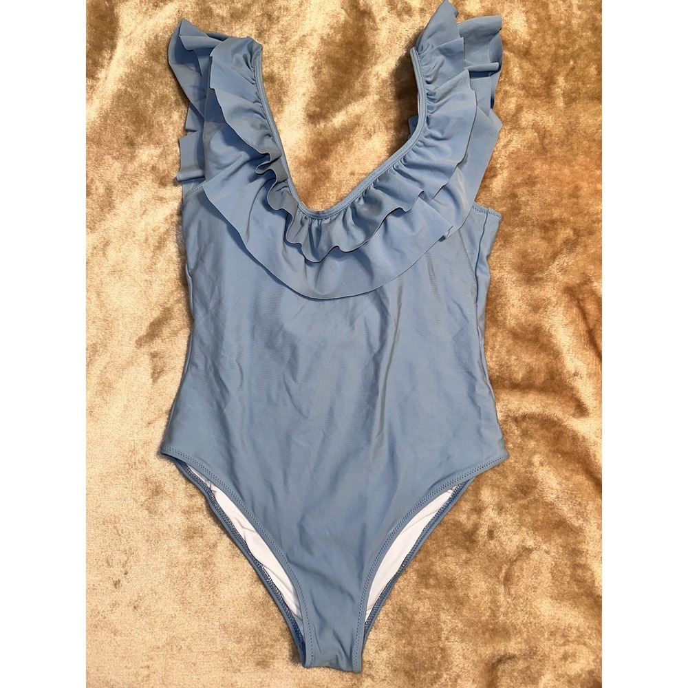 Cupshe One Piece Swimsuit M Ruffle Low Back Cheeky Bottom Coverage Stretch